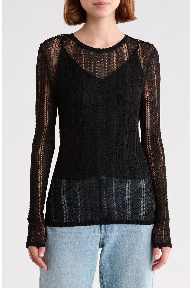 Petra Long Sleeve Pointelle Top, Main, color, BLACK