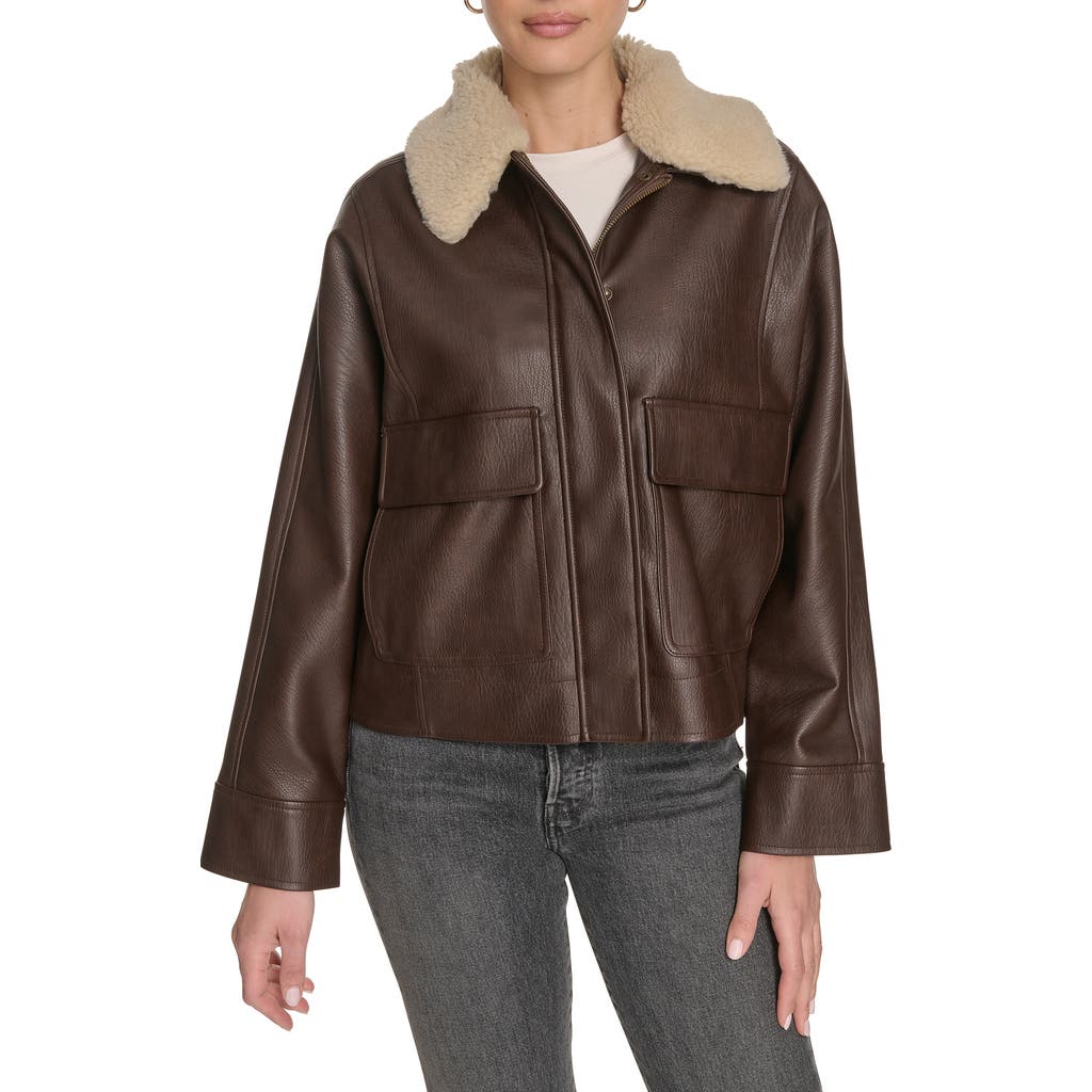 Levi's Faux Leather Aviator Jacket With High Pile Fleece Collar