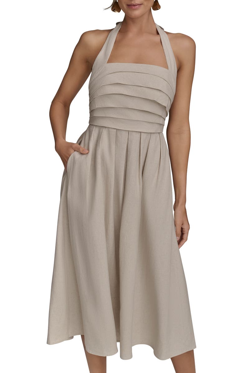 Donna Karan New York Pleated Halter Sundress, Alternate, color, Natural