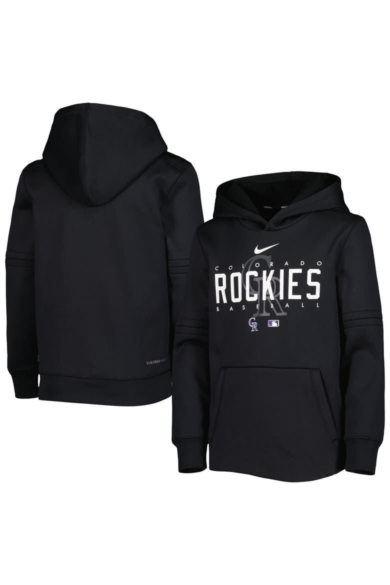 Youth Nike Black Colorado Rockies Pregame Performance Pullover Hoodie, Main, color, Black