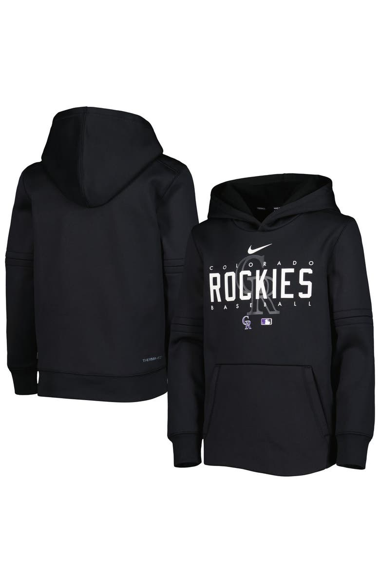 Nike Youth Nike Black Colorado Rockies Pregame Performance Pullover Hoodie, Main, color, 