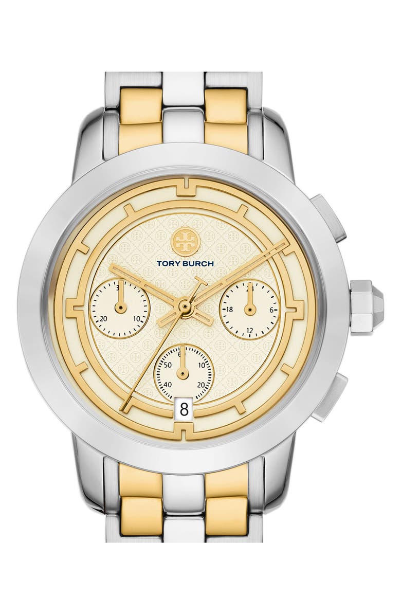 Tory Burch The Tory Two-Tone Chronograph Bracelet Watch, 37mm, Alternate, color, Two-Tone