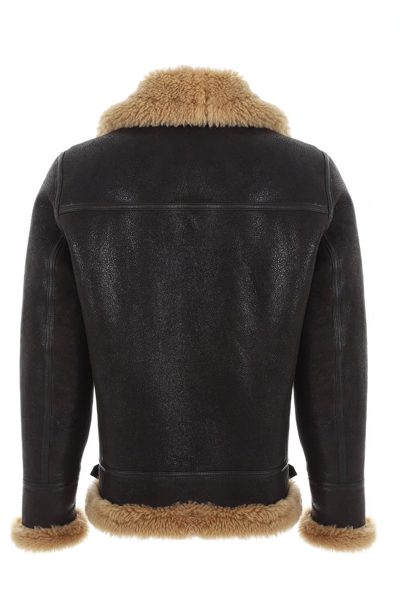 Furniq UK Andrew Grained Leather Shearling Jacket, Alternate, color, Brown
