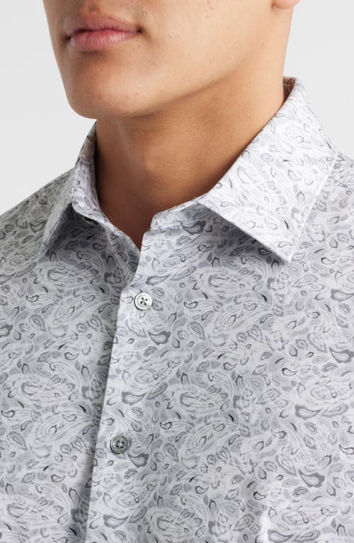 Bugatchi Miles Ooohcotton® Abstract Print Short Sleeve Button-up Shirt In Platinum