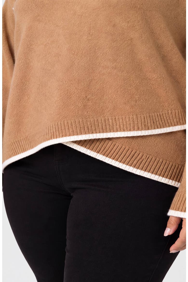 Tulip Hem Crewneck Sweater, Alternate, color, HTR CAMEL W CRM