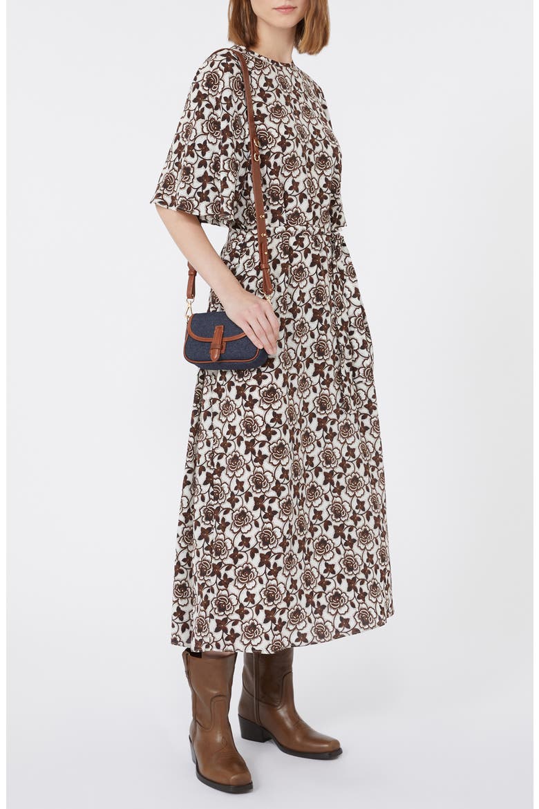 Varese Floral Print Silk Dress, Alternate, color, BROWN