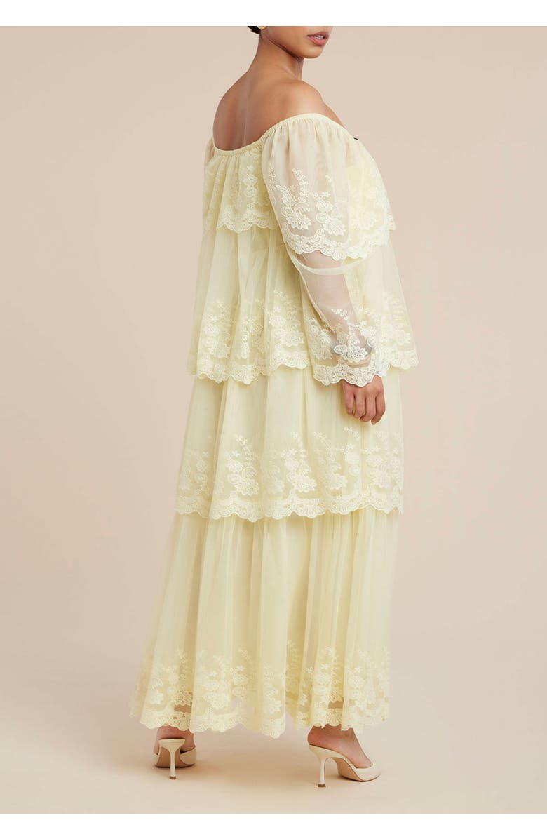 ELOQUII Tiered Lace Maxi Dress, Alternate, color, Transparent Yellow