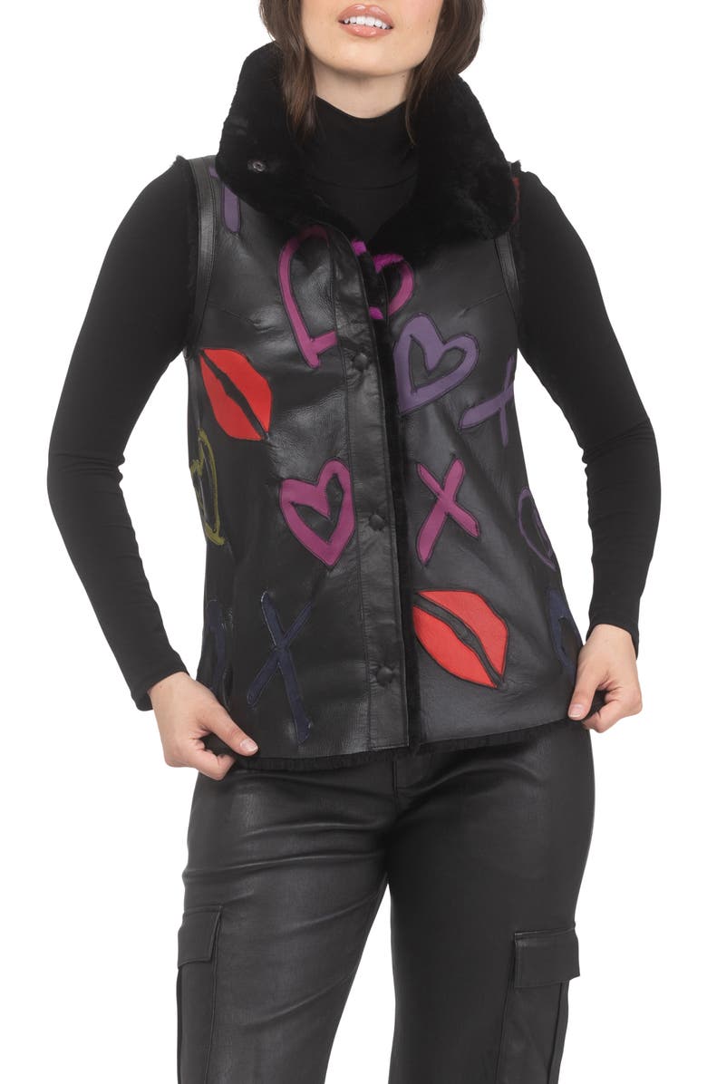 GORSKI Reversible Select Shearling Lamb Vest, Alternate, color, Black/Xo Multi