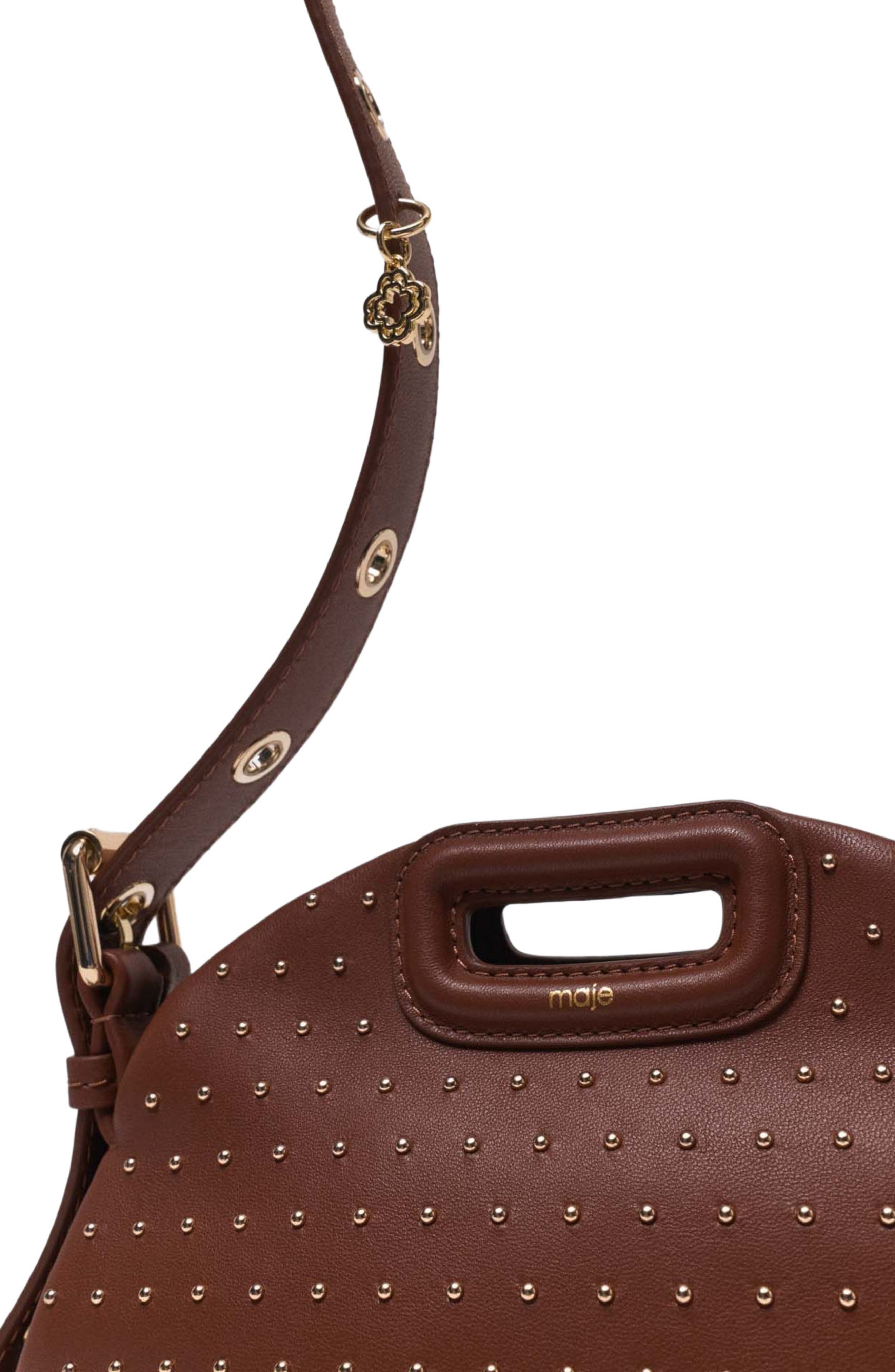 maje Miss M mini leather studded bag, Alternate, color, Brown