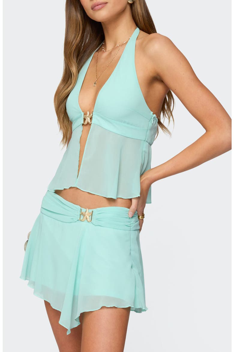 Sea Star Split Front Chiffon Top, Alternate, color, TURQUOISE