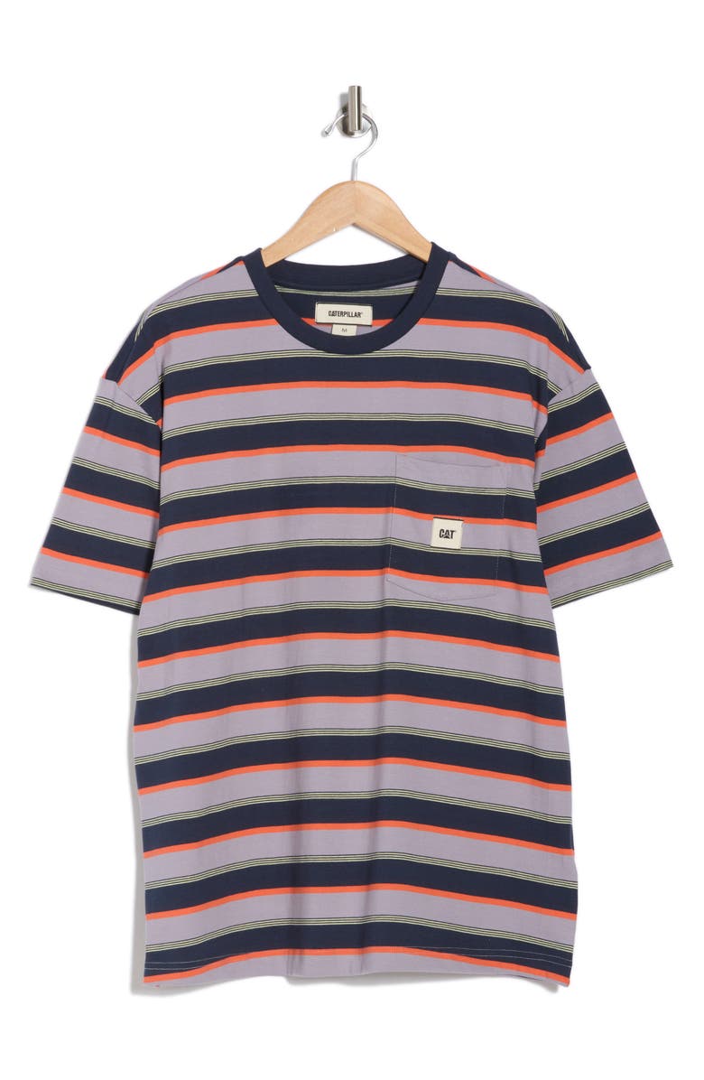 CAT WWR Stripe Patch Pocket Cotton T-Shirt, Alternate, color, Lilac Grey