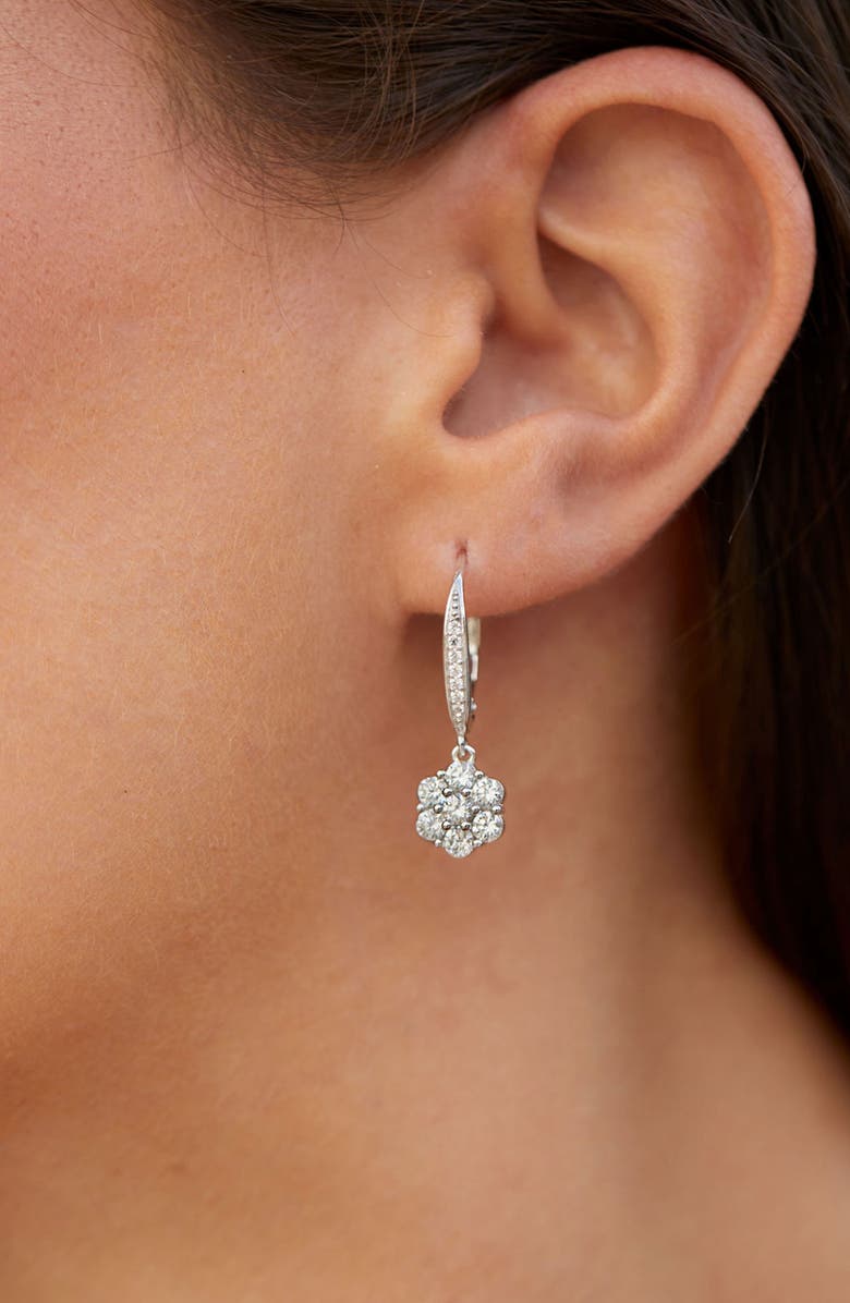 SAVVY CIE JEWELS Cubic Zirconia Floral Drop Earrings, Alternate, color, White