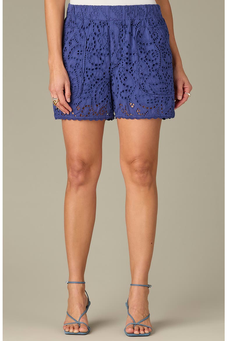 Skyrise Cotton Eyelet Glider Shorts, Main, color, BLUE MARINA