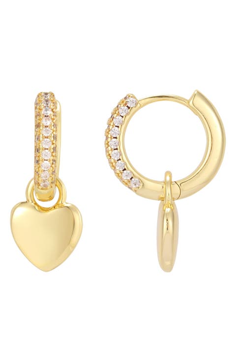 Cubic Zirconia Heart Huggie Hoop Earrings