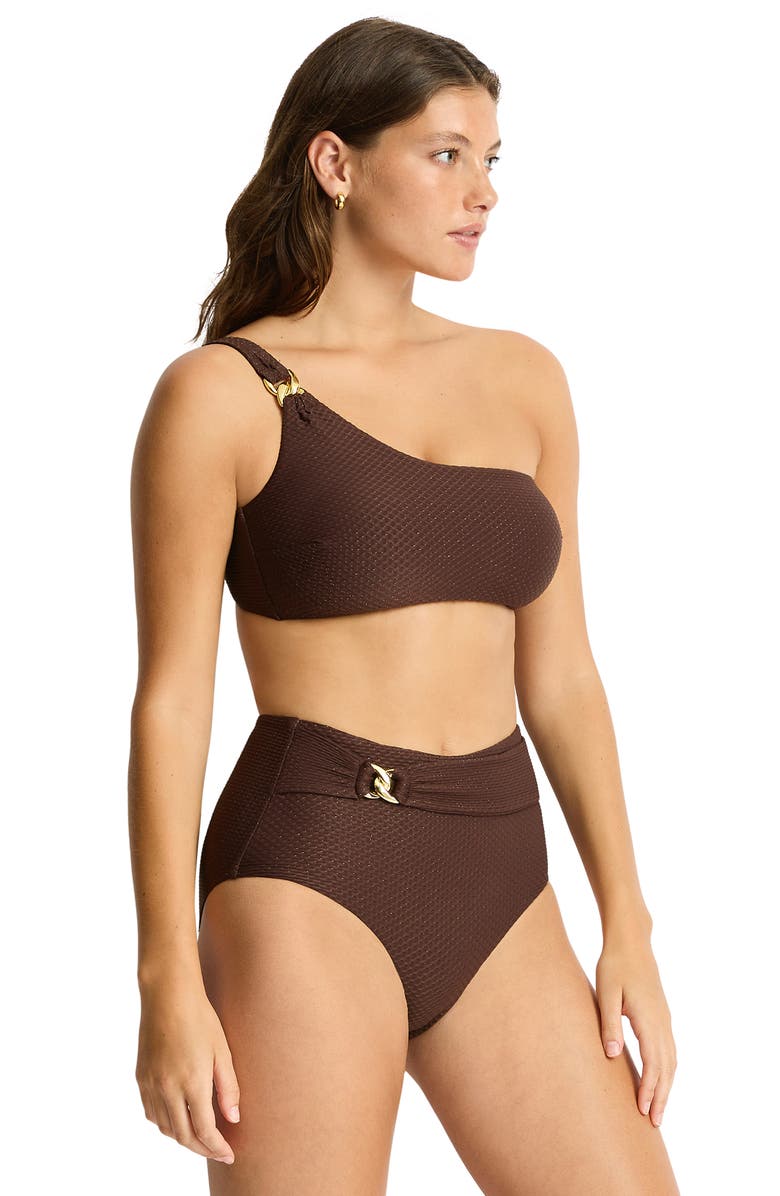 Sea Level Luminara One-Shoulder Bikini Top, Alternate, color, Cocoa