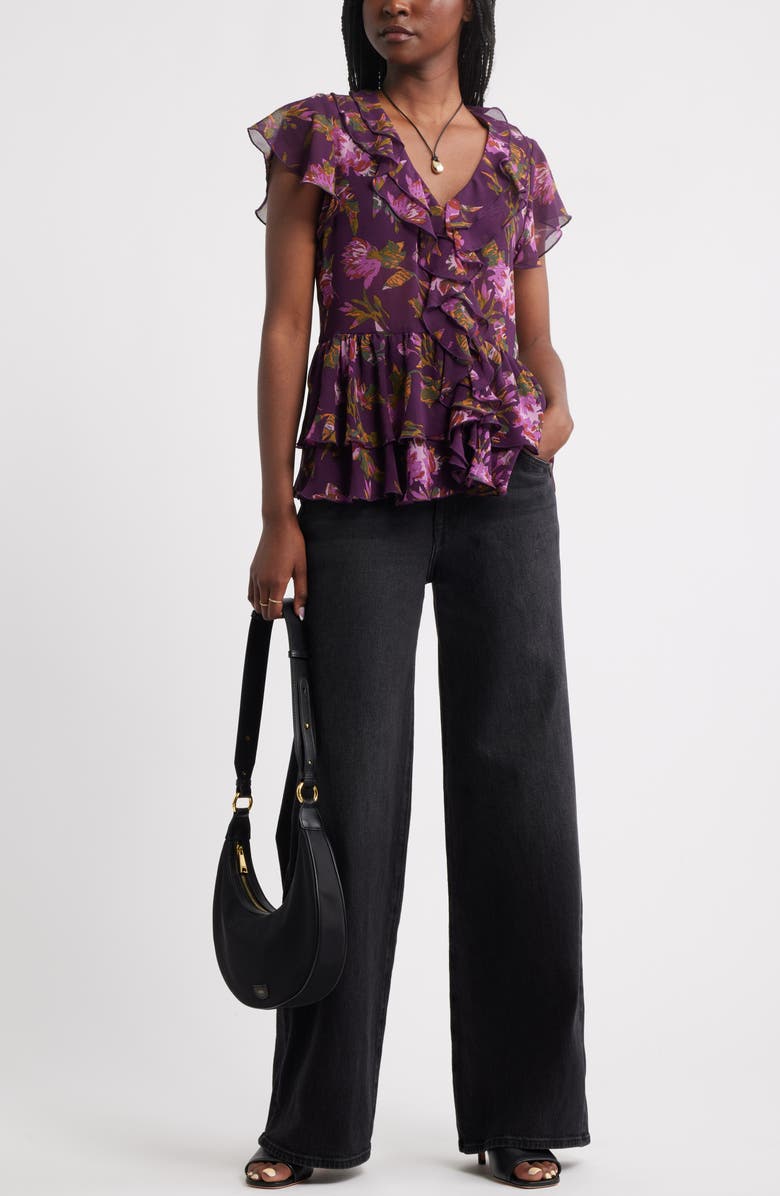Treasure & Bond Ruffle Chiffon Top, Alternate, color, Purple- Green Ferrah Bloom