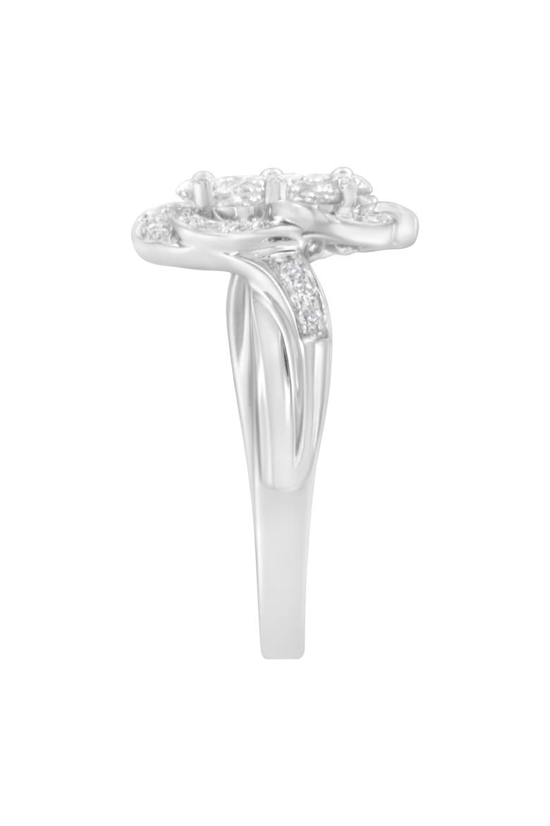 14K White Gold Floral Cluster 1.00 Ctw Diamond Ring, Alternate, color, White Gold