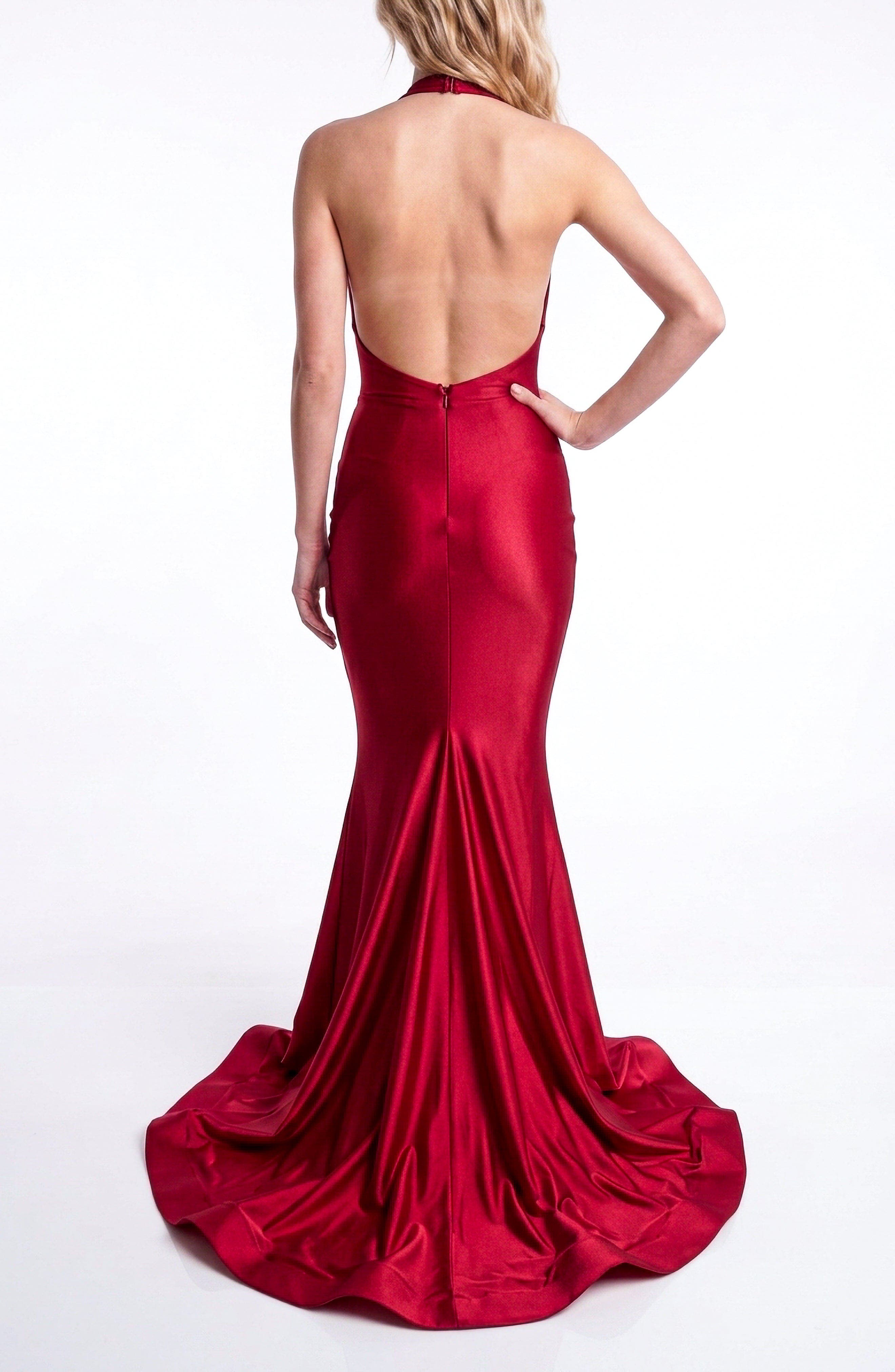 Jessica Angel Plunge Gathered Halter Mermaid Gown (Women) | Nordstrom