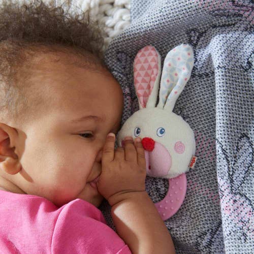 Haba Chomp Champ Bunny Teether In Pink