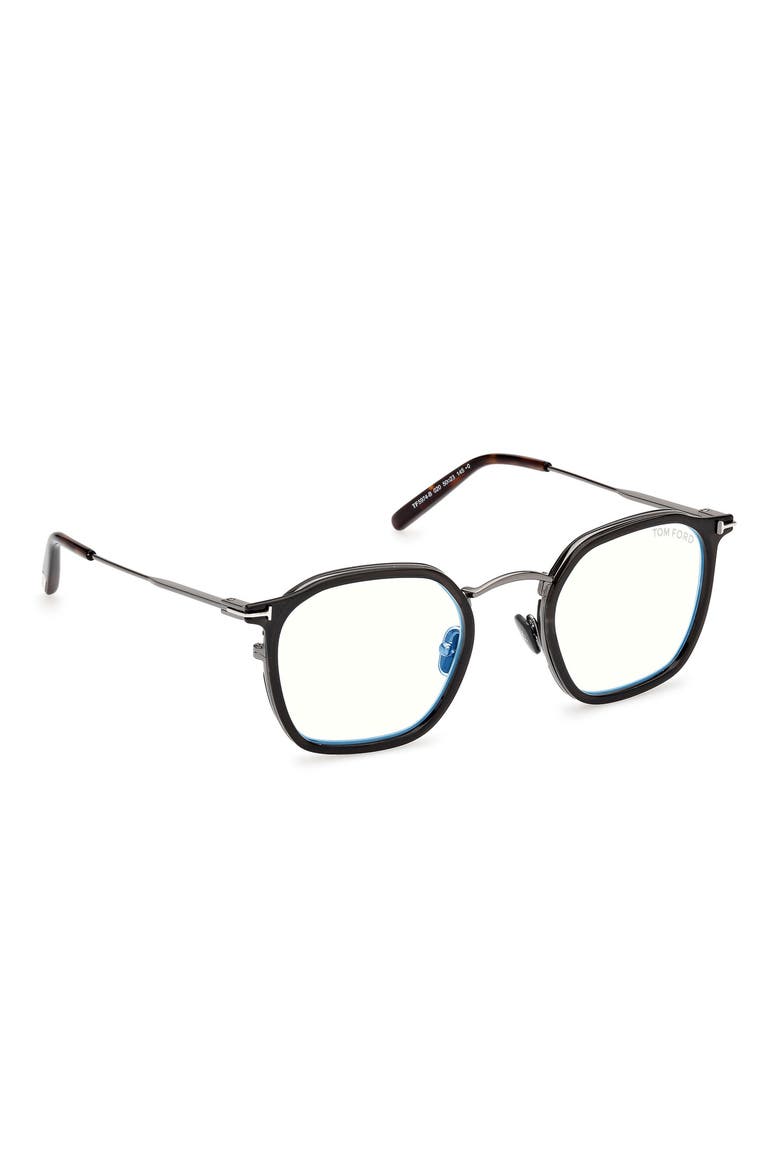 50mm Round Blue Light Blocking Glasses, Alternate, color, GUNMETAL HAVANA / T LOGO