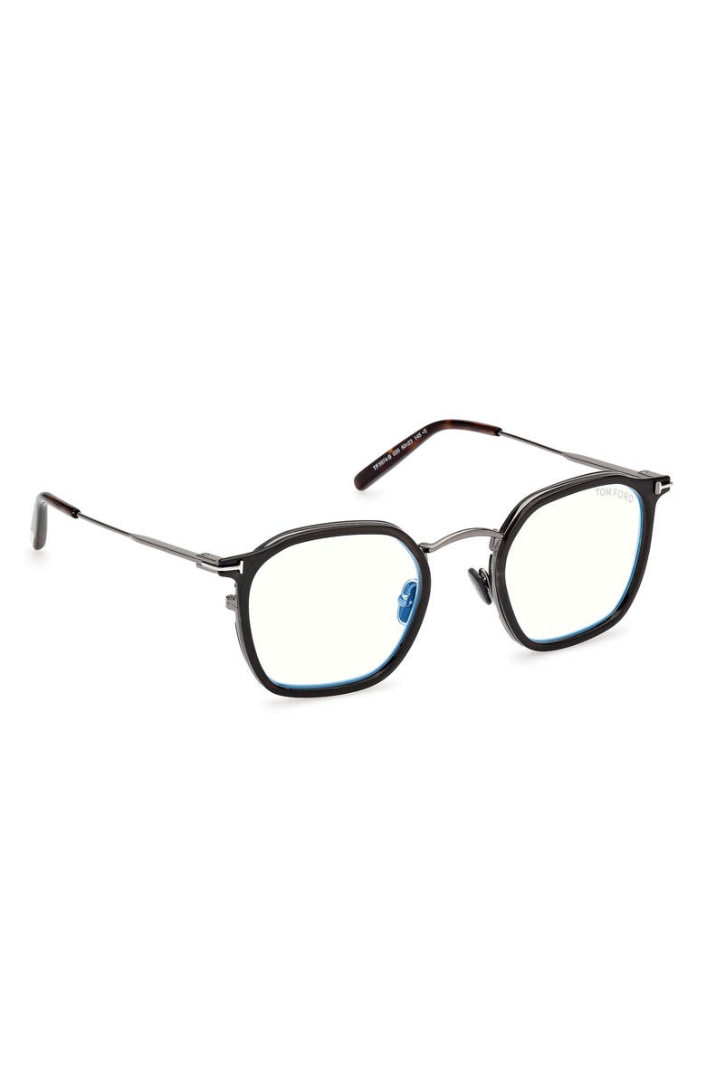 TOM FORD 50mm Round Blue Light Blocking Glasses, Alternate, color, Gunmetal Havana / T Logo