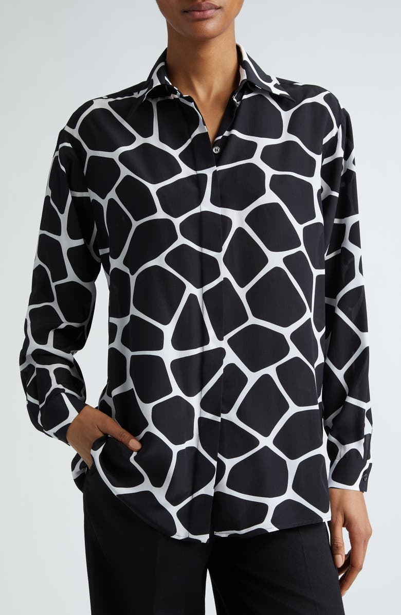 Michael Kors Collection Long Sleeve Silk Button-Up Shirt, Alternate, color,