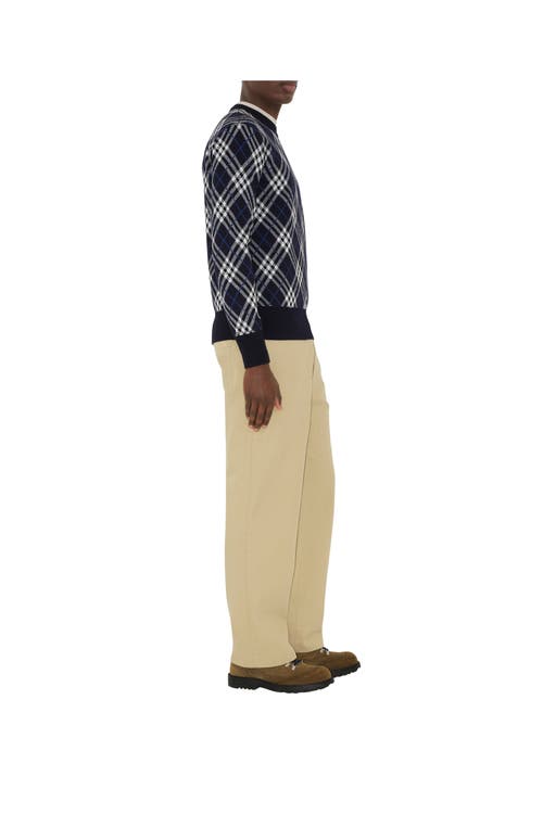 Burberry Diamond Pattern Knit Crewneck Sweater In Blue