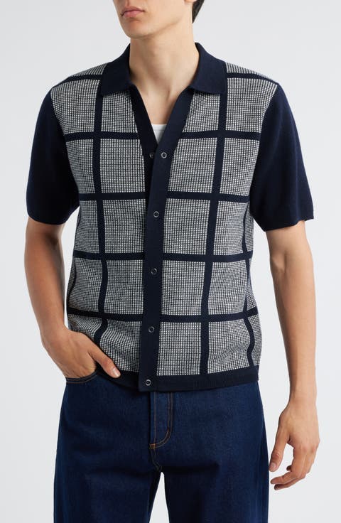 Costa Geo Pattern Short Sleeve Wool & Cotton Cardigan