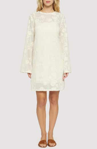 Lost + Wander Fiorenza Floral Embroidery Long Sleeve Cotton Blend Minidress
