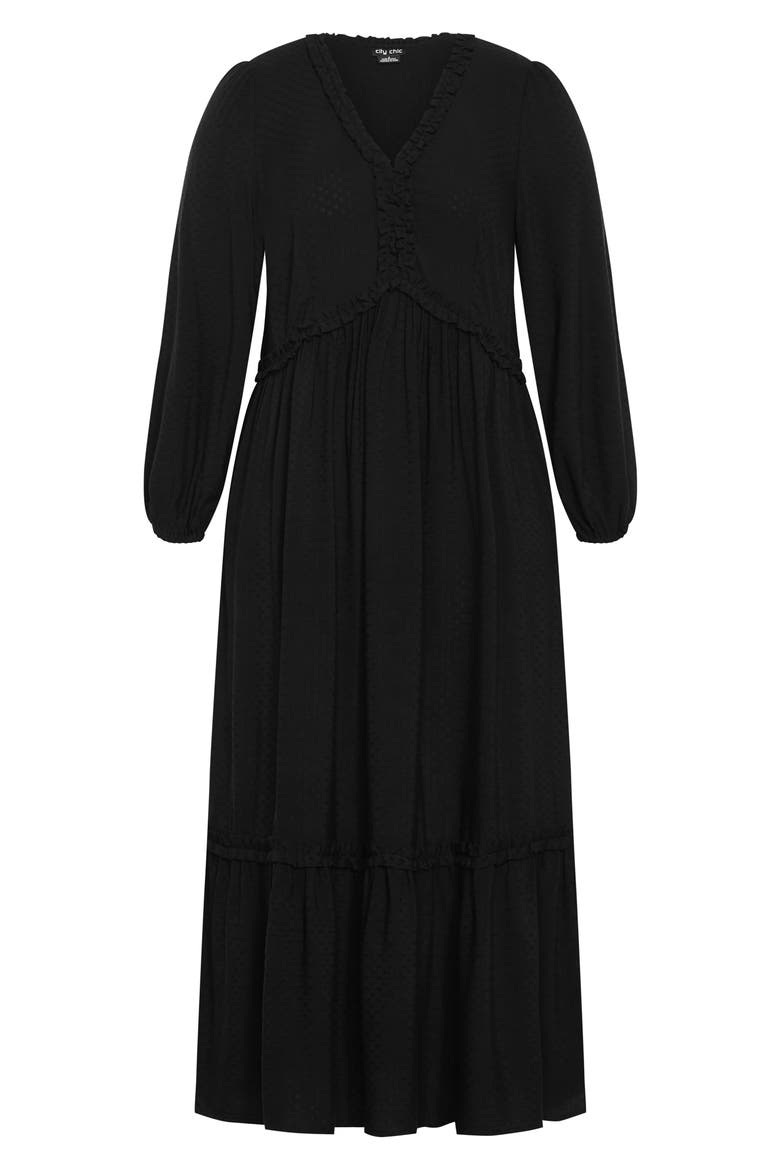 Journey Ruffle Long Sleeve Maxi Dress, Alternate, color, BLACK