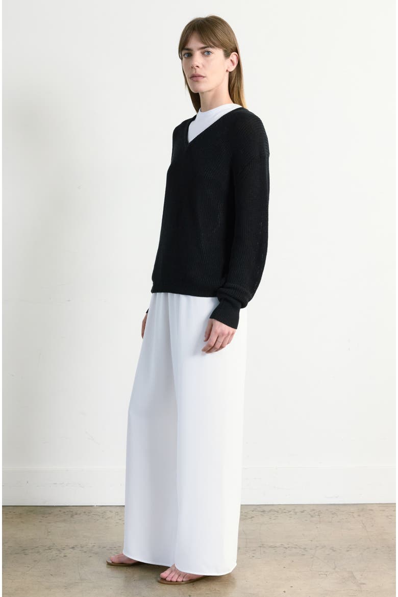Cotton Mesh V Neck Sweater, Alternate, color, Black