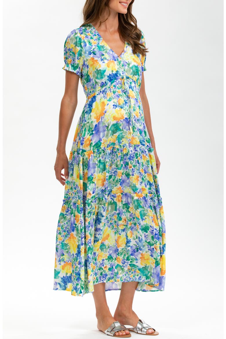 V-Neck Flare Maternity Maxi Dress, Main, color, MEDIUM GREEN