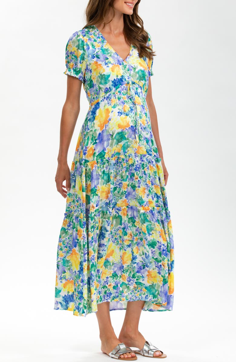 PIETRO BRUNELLI MATERNITY V-Neck Flare Maternity Maxi Dress, Main, color, Medium Green