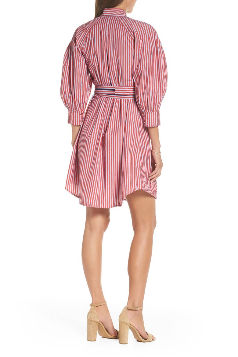 Stripe Tie Waist Shirtdress, Alternate, color, RED- WHITE STRIPE