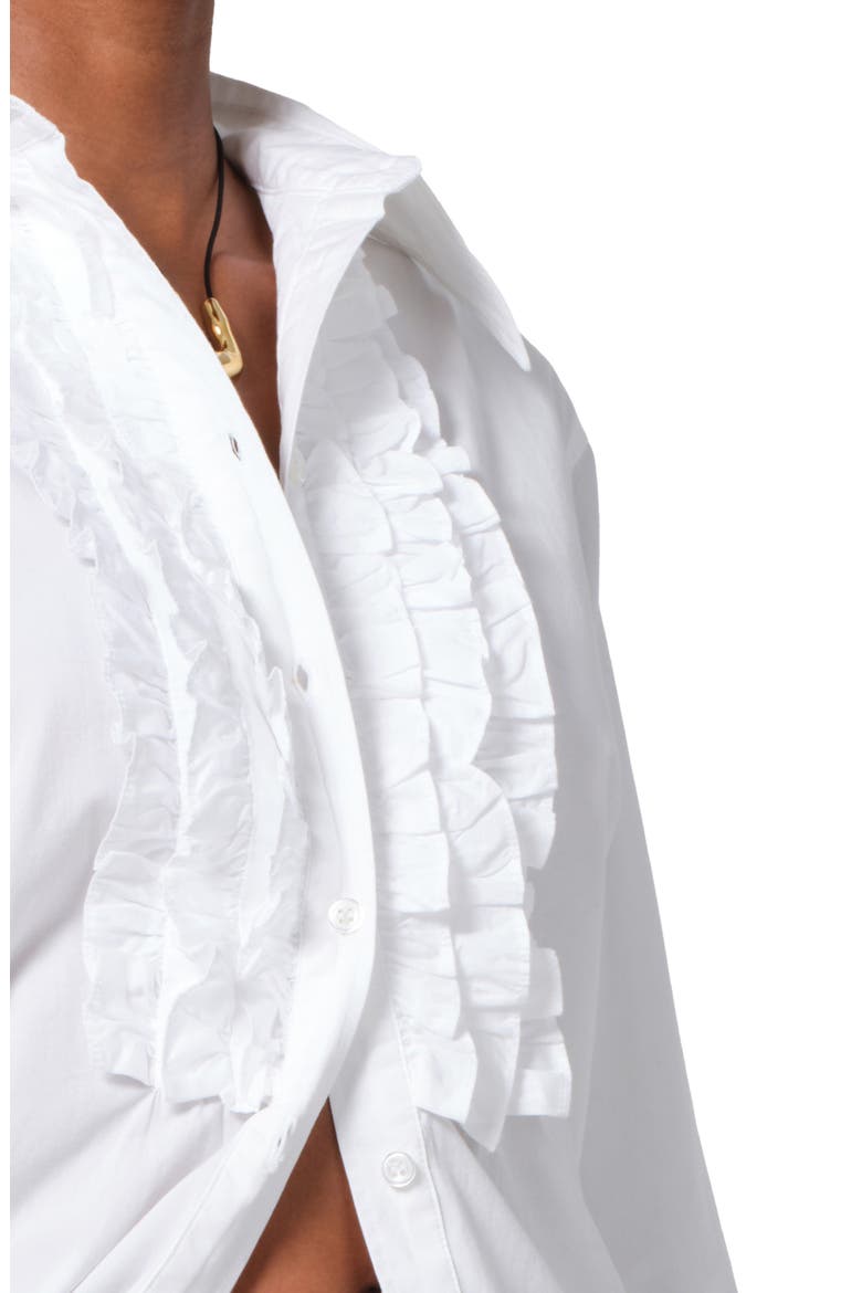 Ruffle Relaxed Fit Cotton Button-Up Shirt, Alternate, color, WHITE