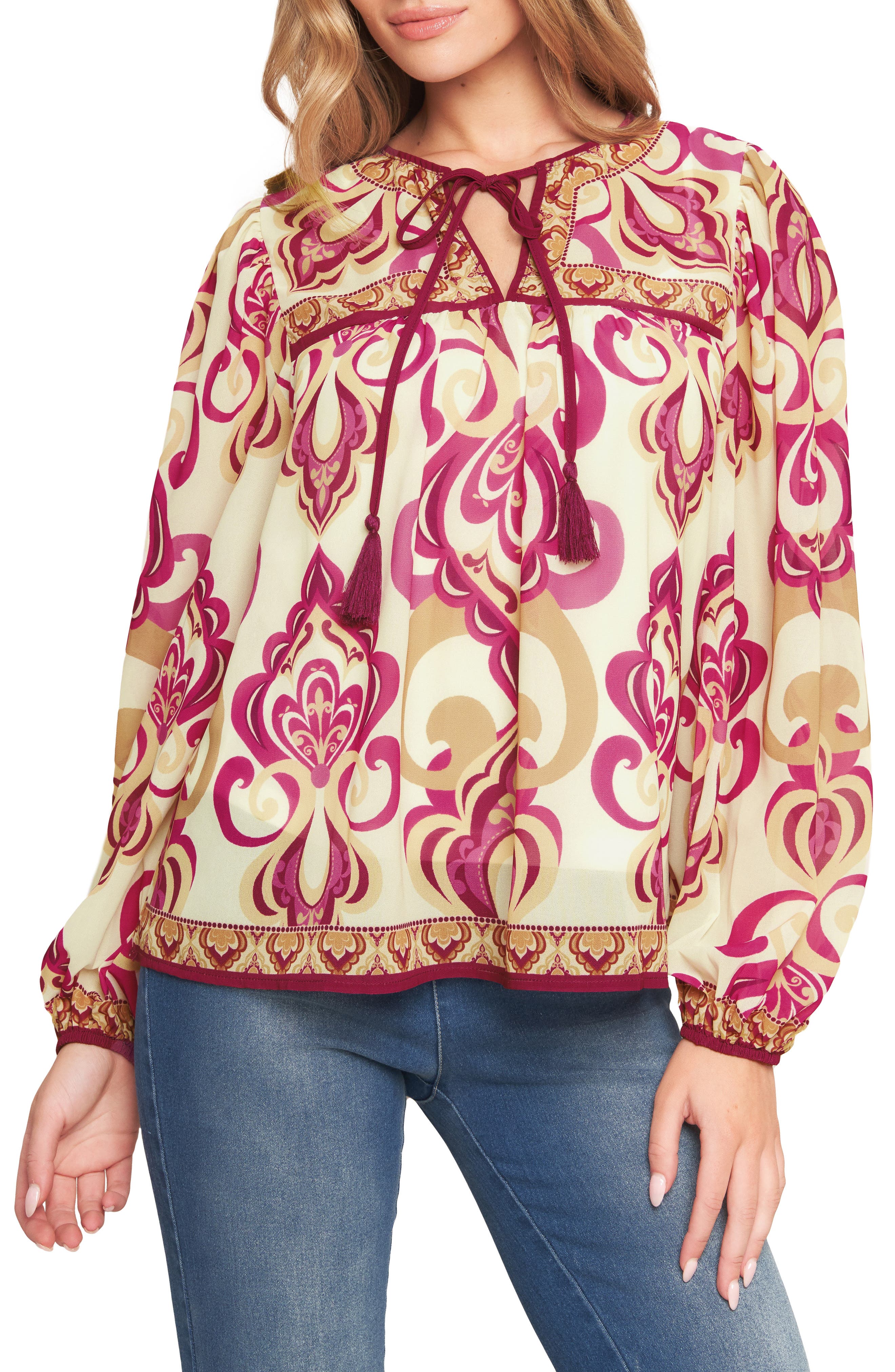 FLYING TOMATO Tie Keyhole Long Sleeve Top