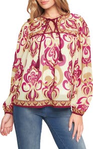 FLYING TOMATO Tie Keyhole Long Sleeve Top