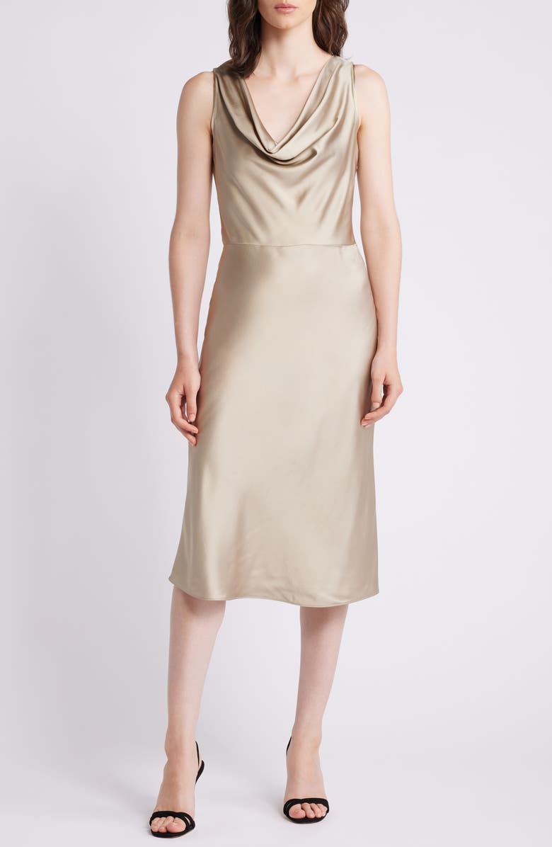 BOSS Dawida Cowl Neck Satin Midi Dress, Main, color, 