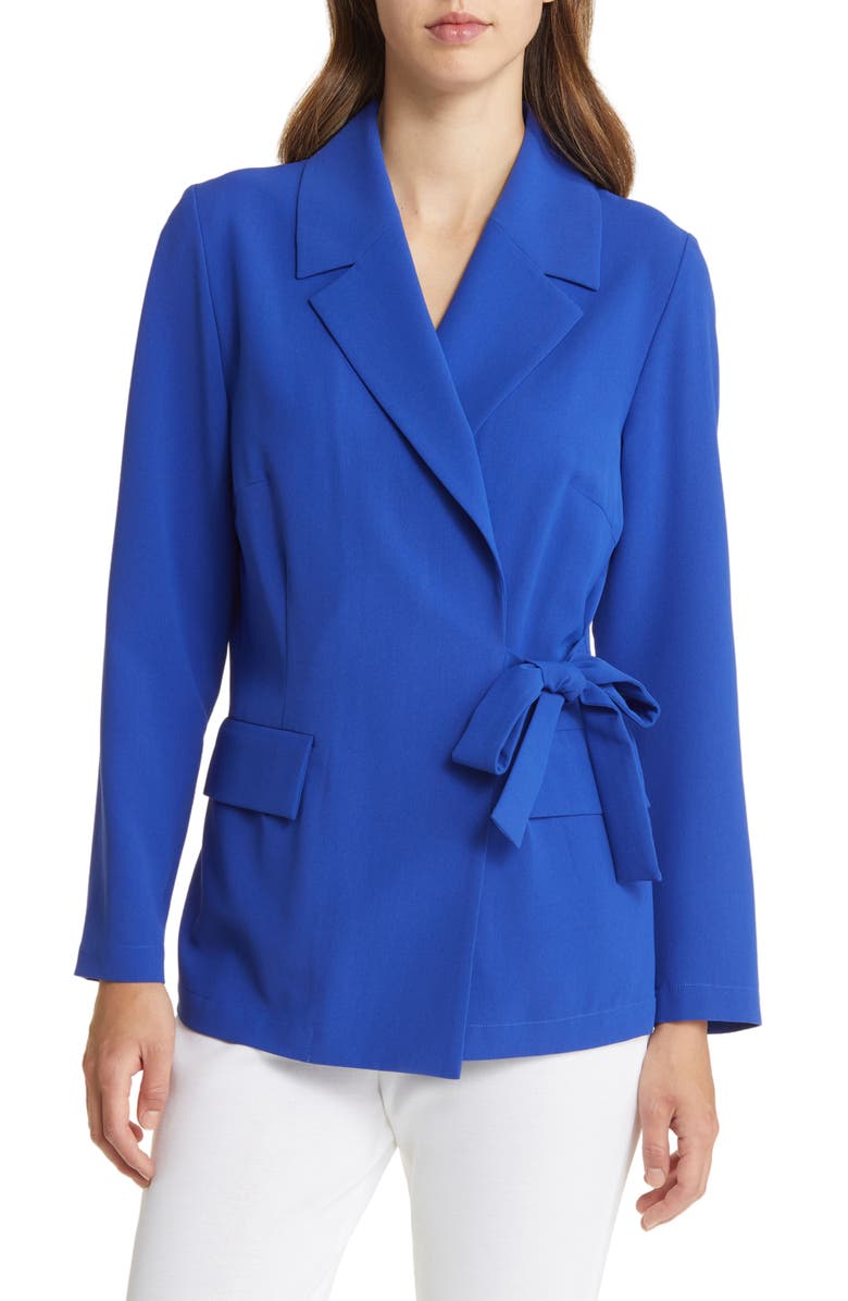 Misook Side Tie Blazer, Main, color, Satin Sky