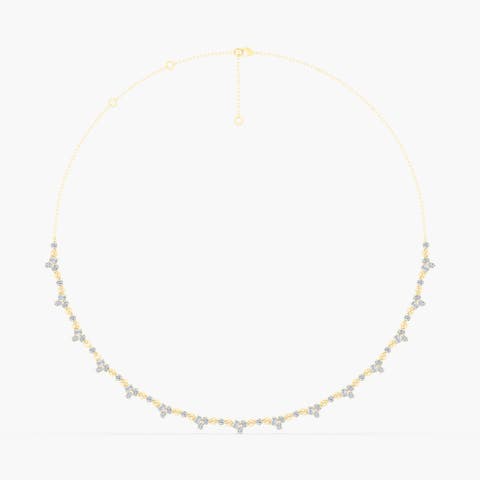 Multi Shape Cluster Half Tennis Lab Diamond Necklace in 14K