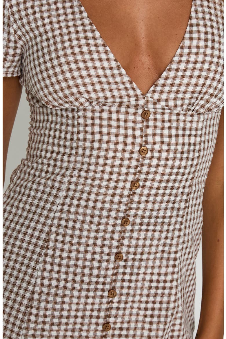 Loveliness Check Skirted Romper, Alternate, color, BROWN CHECK