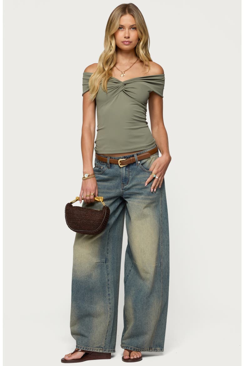 Twist Front Off the Shoulder Top, Alternate, color, OLIVE
