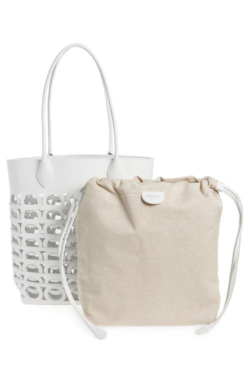 Ferragamo Medium Gancini Perforated Leather Tote In Optic-white/naturale