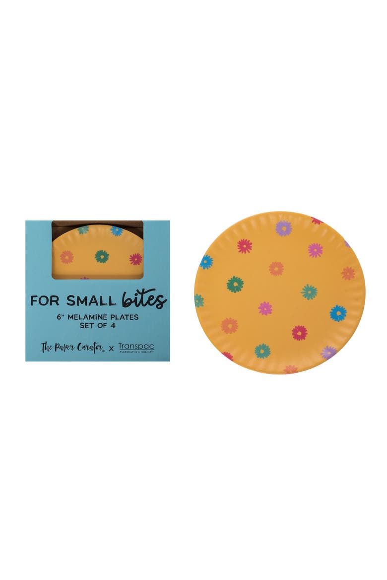 Melamine Ditsy Floral Appetizer Plates Set of 4 Tabletop Plate Multicolored for Spring Serving and Entertaining, Main, color, Yellow