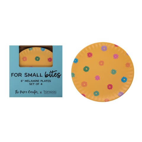 Melamine Ditsy Floral Appetizer Plates Set of 4 Tabletop Plate Multicolored for Spring Serving and Entertaining