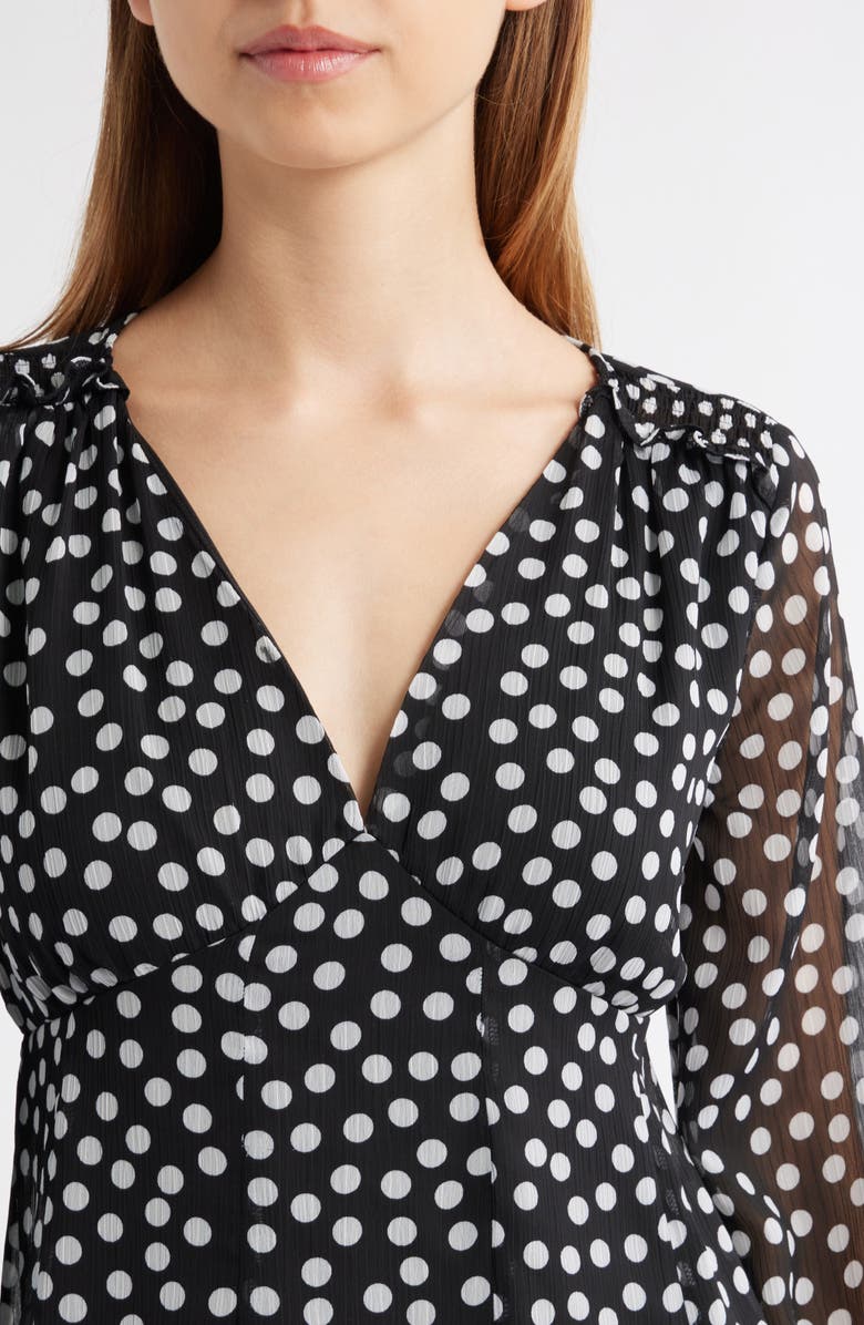 Topshop Polka Dot Long Sleeve Chiffon Minidress, Alternate, color,