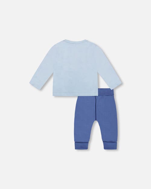 Deux Par Deux Organic Cotton Jersey Two-piece Top And Pant Set In Blue