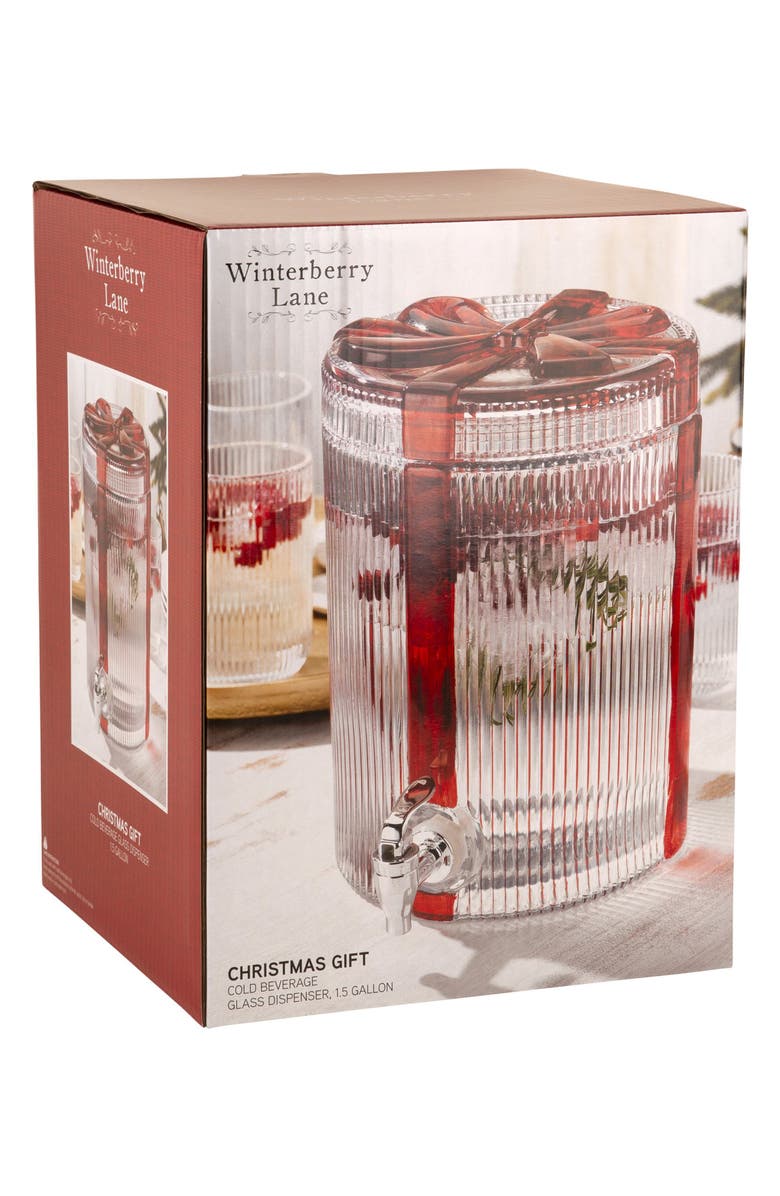 HOME ESSENTIALS AND BEYOND Holiday Bow Cold Beverage Glass Dispenser, Main, color, Clear