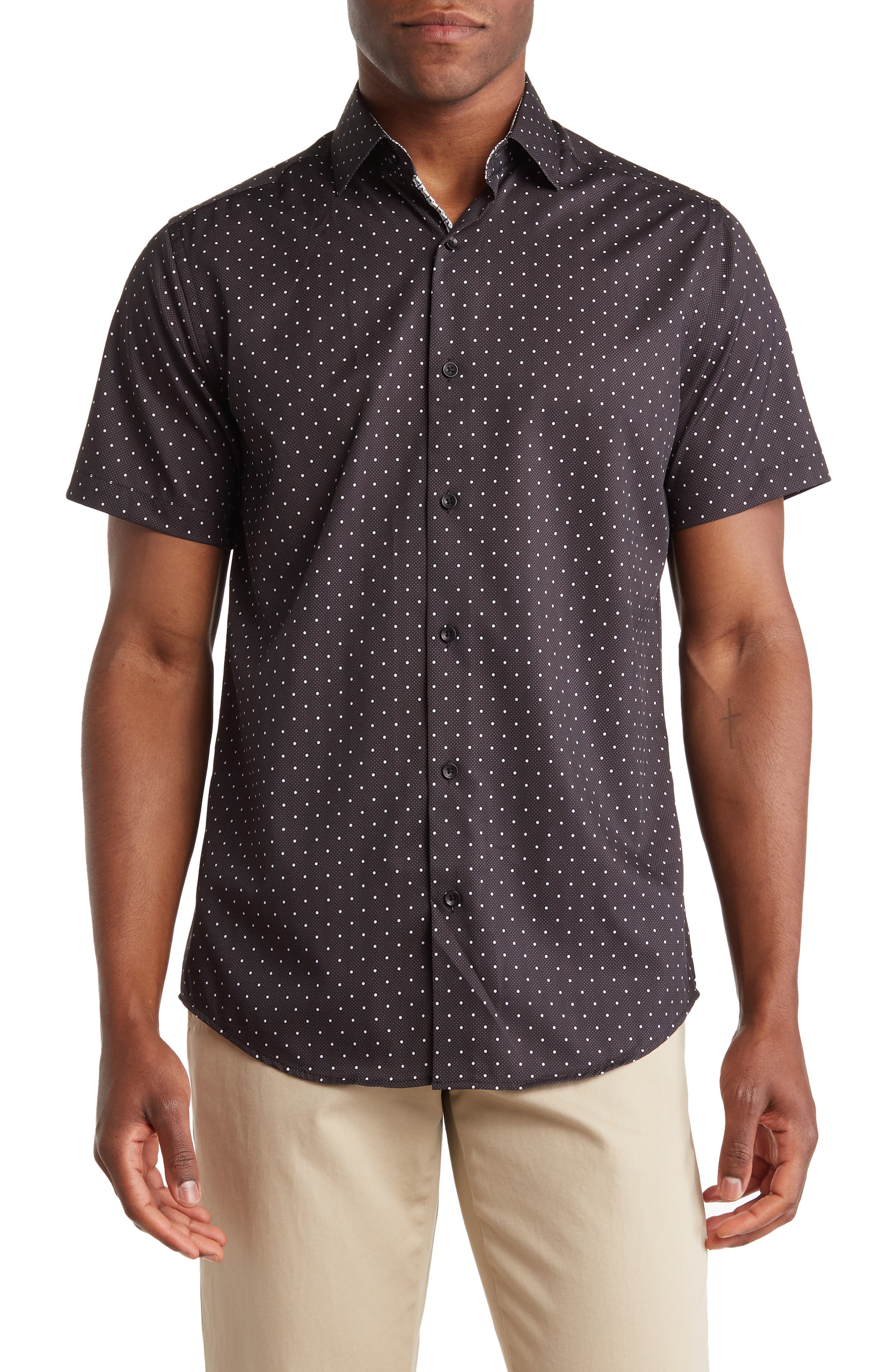 TOM BAINE Slim Fit Performance Short Sleeve Button-Up Shirt