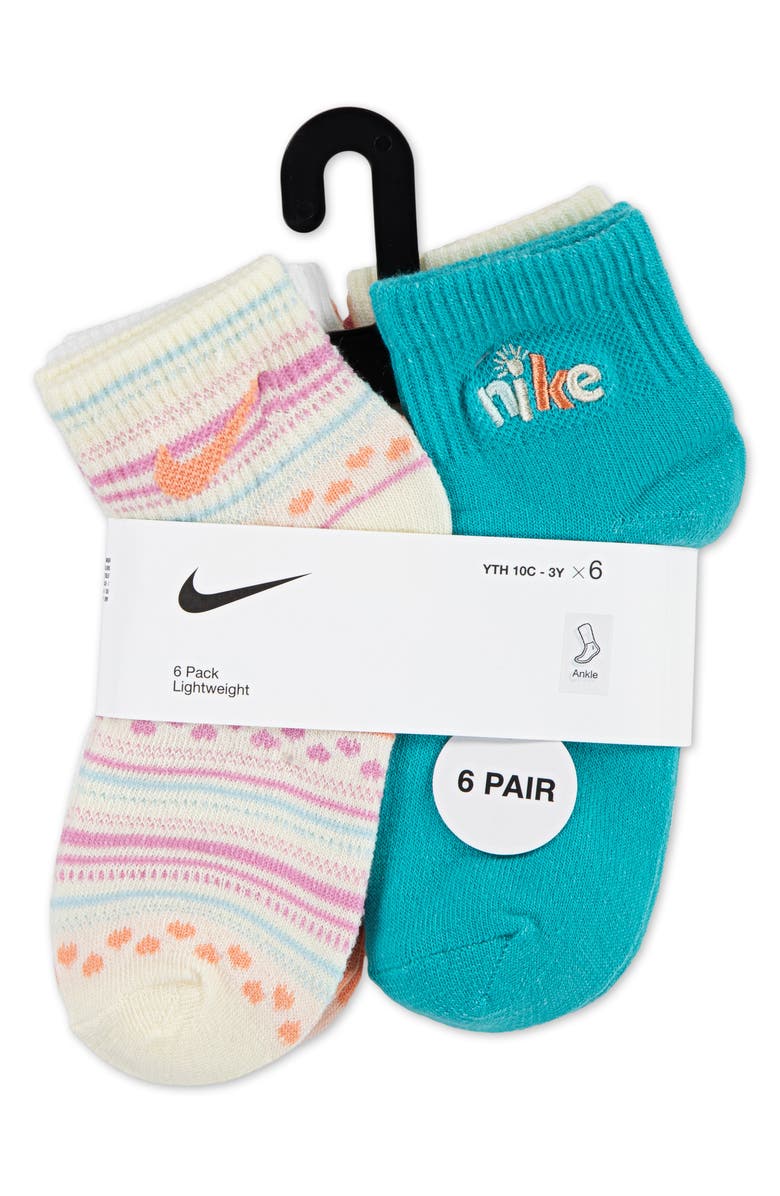 Nike Kids' 6-Pack Sunny Swoosh Quarter Ankle Socks, Alternate, color, Coconut Milk